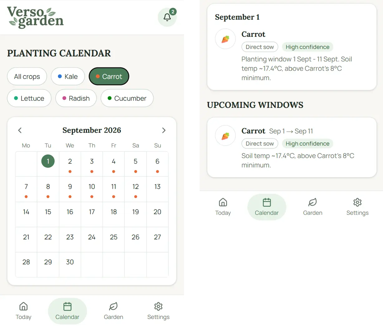 Plant care screen showing all plant care information