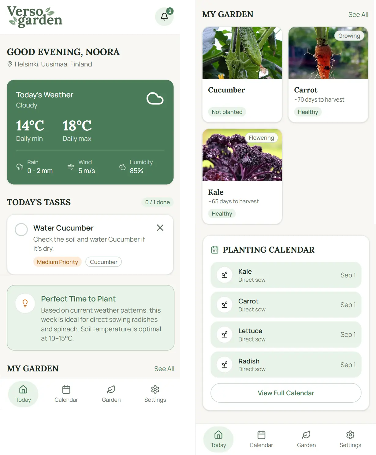 Verso Garden daily dashboard